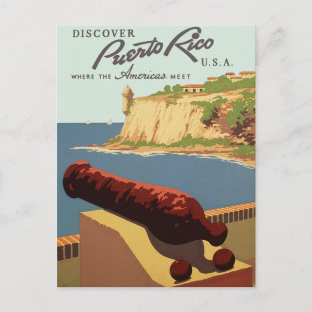 Postal Vintage Travel Poster, Discover Puerto Rico! (Anverso)