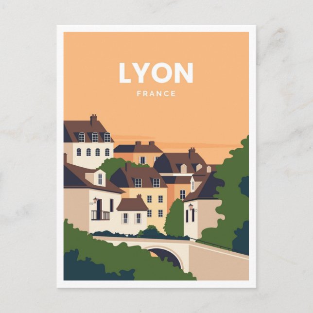 Postal vintage Travel retro acuarela Lyon Francia (Anverso)