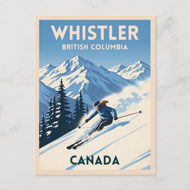 Postal Vintage Travel Whistler British Columbia Skiing (Anverso)