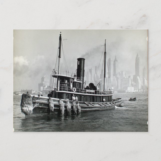 Postal Vintage Tugboat Water Front Brooklyn Manhattan (Anverso)