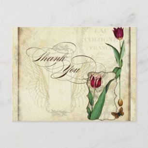 Postal Vintage Tulips Angel Wings Swirl Tea Manchado Rojo