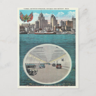 Postal Vintage Tunnel Windsor Ontario Detroit Michigan