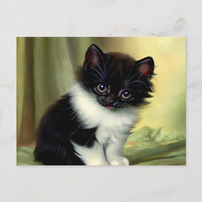 Postal Vintage Tuxedo Kitten Ilustracion (Anverso)