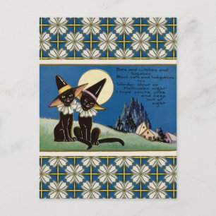 Postal Vintage Two Black Cats Halloween