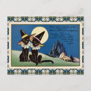 Postal Vintage Two Black Cats Halloween