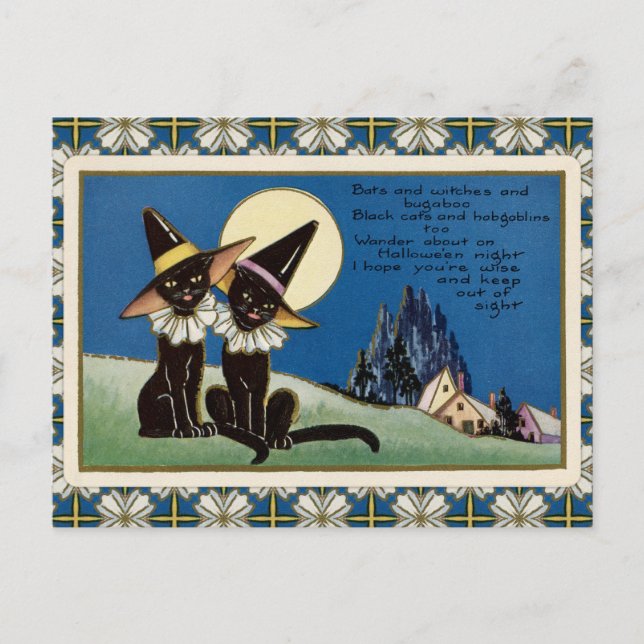 Postal Vintage Two Black Cats Halloween (Anverso)