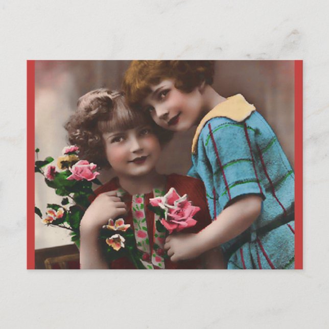 Postal Vintage Two Little Girls Friendship (Anverso)