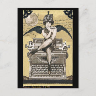 Postal Vintage Typewriter Fairy