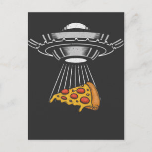 Postal Vintage UFO Pizza Secuestro Alien Retro Spaceship