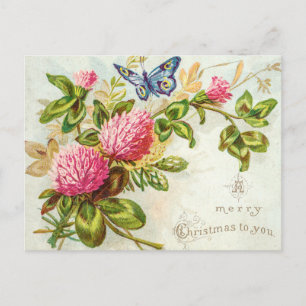 Postal Vintage Un Feliz Navidad Para Ti Mariposa Azul