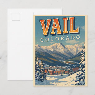 Postal vintage Vail colorado exterior invierno nieve esqu