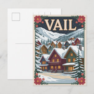 Postal vintage Vail colorado exterior invierno nieve esqu