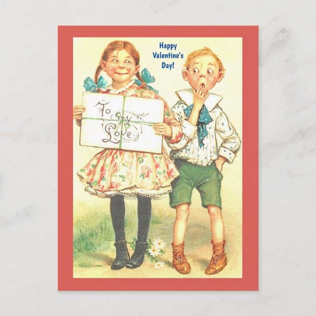 Postal Vintage Valentine Funny Pareja Joven para cualquie (Anverso)