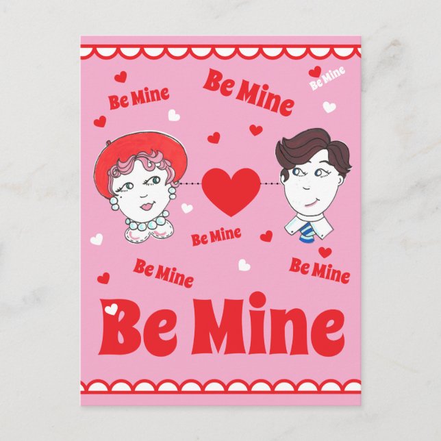 Postal Vintage Valentines Postcard,  Be Mine! (Anverso)