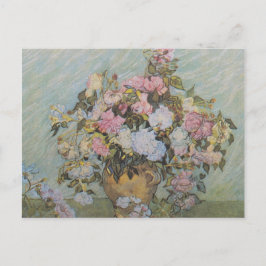 Postal Vintage Van Gogh Vase con rosas rosas rosas rosas