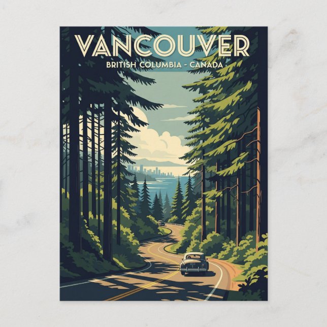 Postal Vintage Vancouver Skyline Canada Travel (Anverso)