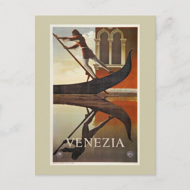 Postal Vintage Venecia Afiche de Viaje Italiano gondola (Anverso)