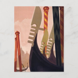Postal Vintage Venezia Gondolas