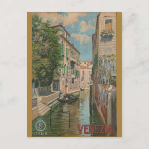 Postal Vintage Venice Italy Canal Gondola