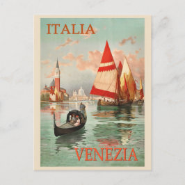 Postal Vintage Venice Italy Gondola Bote Travel