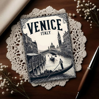 Postal Vintage Venice Italy Gondola Travel