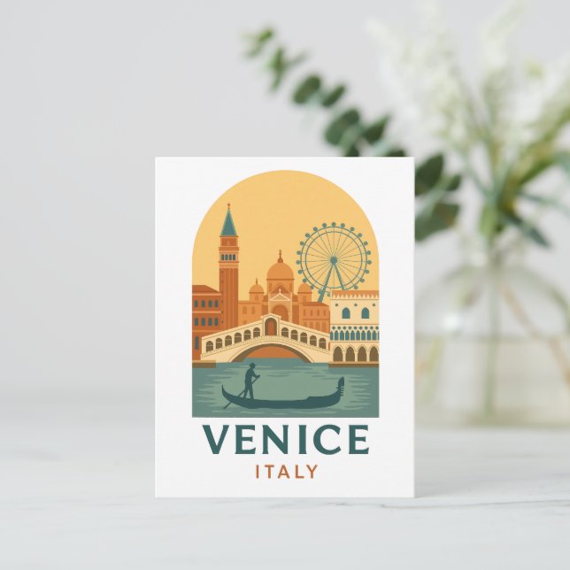 Postal Vintage Venice Italy Travel Poster Postcard Retro (Anverso de pie)