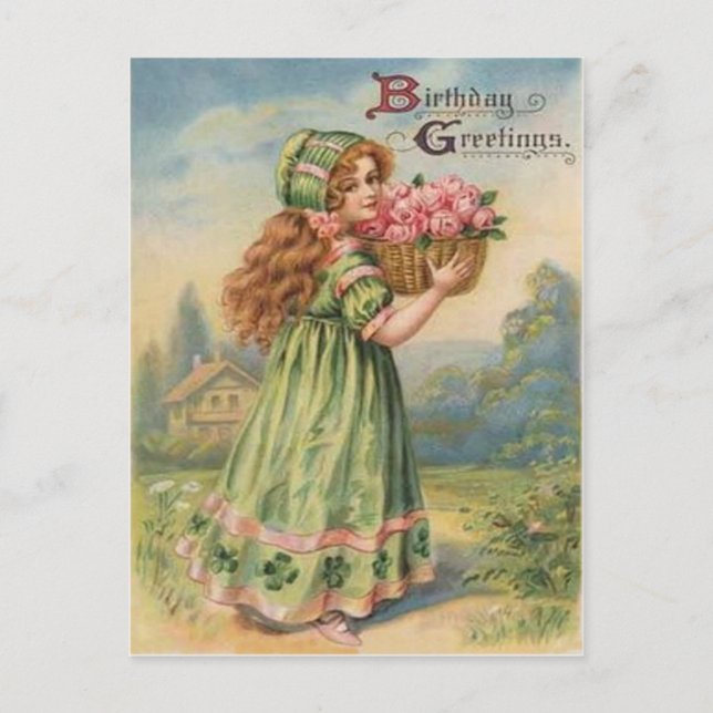 Postal Vintage Victoria Shamrock March Happy Birday (Anverso)