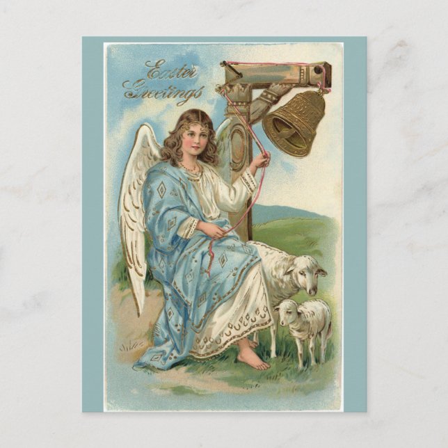 Postal Vintage Victorian Easter Angel con Oveja (Anverso)