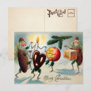 Postal Vintage Victorian Pinecones Navidades