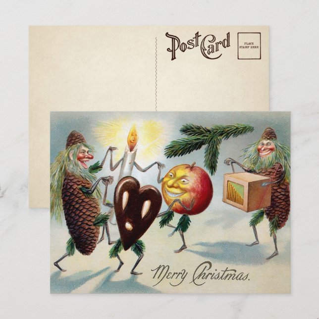 Postal Vintage Victorian Pinecones Navidades  (Anverso / Reverso)