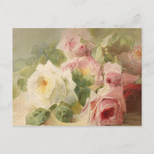 Postal Vintage Victorian Rosa Watercolor