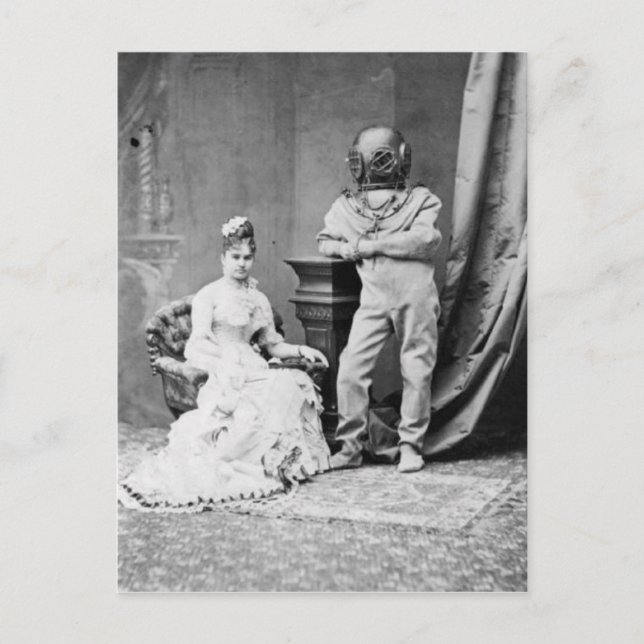 Postal Vintage victoriano con traje de buceo