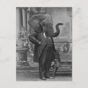 Postal Vintage victoriano en traje con cabeza de elefante