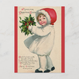 Postal Vintage victoriano Navidad niño con holly