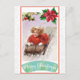 Postal Vintage victoriano navidad Sledding