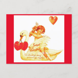 Postal Vintage victoriano Valentine Cupido en Swan