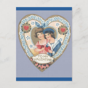 Postal Vintage victoriano y Chica Valentine