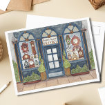 Postal Vintage Vintage Clock Shop Watercolor<br><div class="desc">Envíe a alguien a quien le está faltando una nota especial con esta tarjeta que incluye una pintura acuarela original de una pintoresca y antigua tienda de relojes de la ciudad. Los Relojes de Cuenta Regresiva, creados teniendo en cuenta Año Nuevo, muestran las ventanas de varios relojes antiguos y vintage....</div>