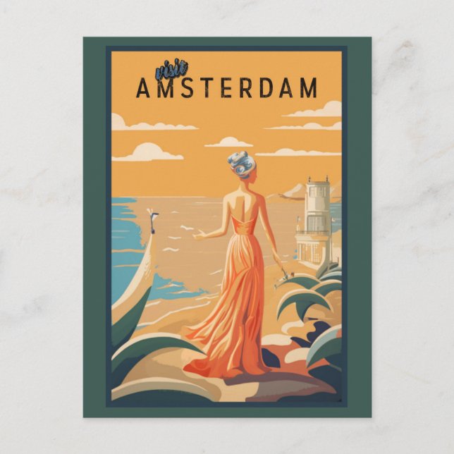 Postal Vintage Visita Ámsterdam Turismo femenino holandés (Anverso)