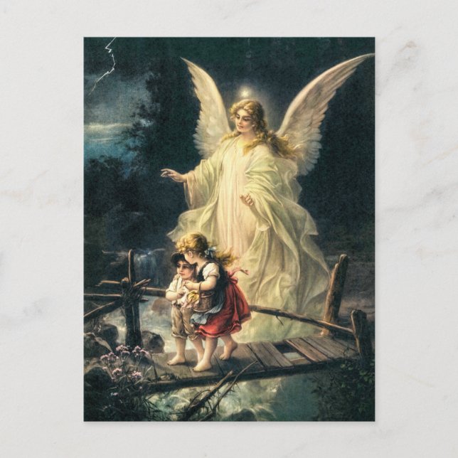 Postal Vintage Wächter Engel und Kinder auf Brücke (Anverso)