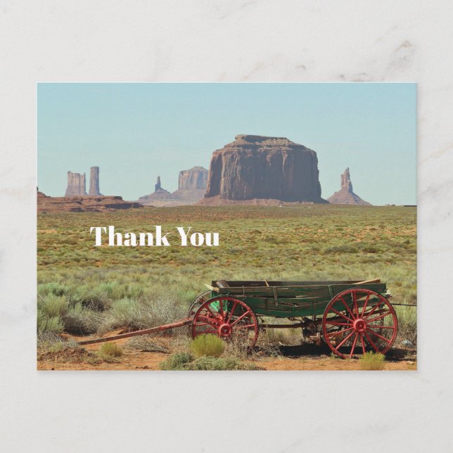 Postal Vintage Wagon Monument Valley Foto Gracias (Anverso)