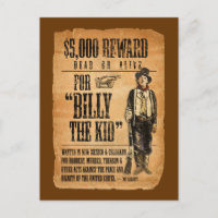 Vintage Wanted / Reward Poster para Billy the Kid