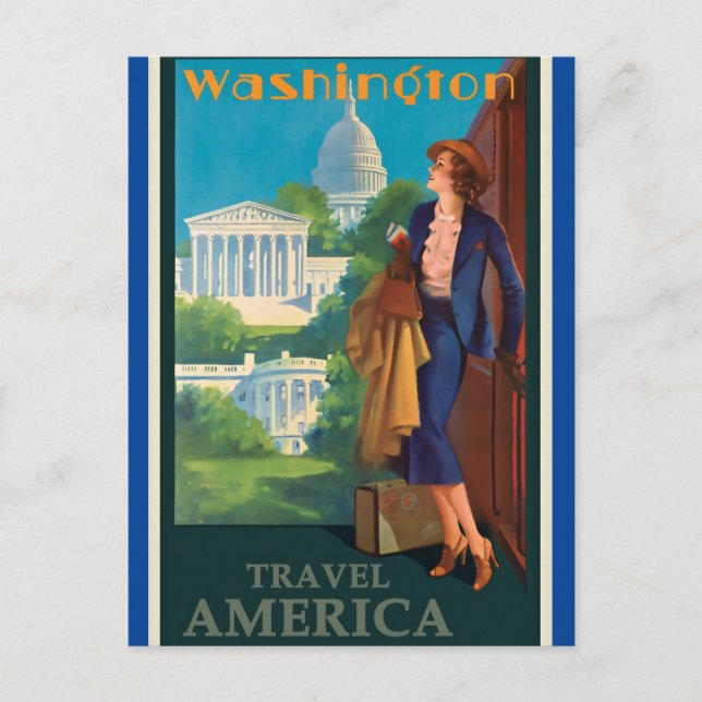 Postal Vintage Washington DC Travel Ilustracion (Anverso)