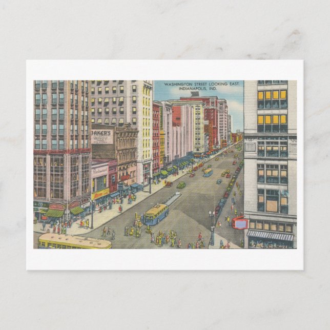 Postal Vintage Washington Street Scene, Indianápolis (Anverso)