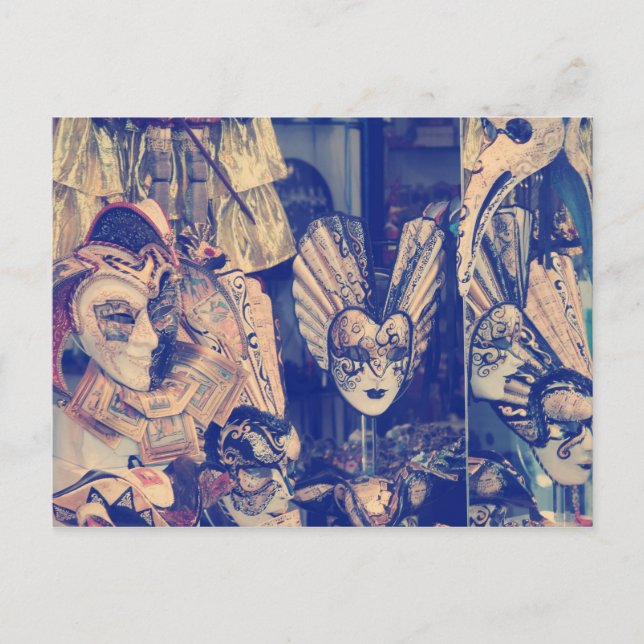 Postal Vintage Watercolor Veneciano Máscara Elegante Post (Anverso)