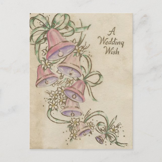 Postal Vintage Wedding Wish With Bells (Anverso)