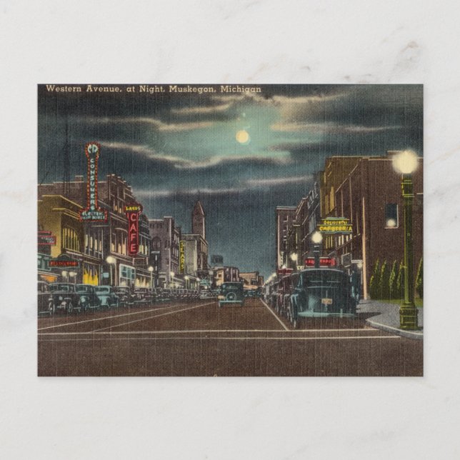 Postal Vintage Western Avenue Muskegon, Michigan (Anverso)