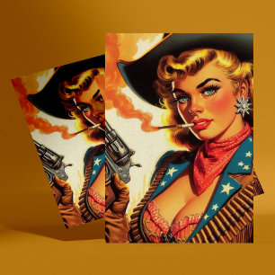 Postal Vintage Western Cowgirl Pin Up