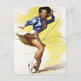 Postal Vintage Western Cowgirl Pin UP Chica