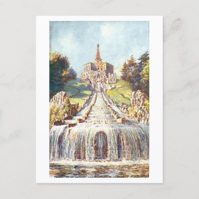 Postal Vintage Wilhelmshöhe Cascades, Kassel, Germany (Anverso)